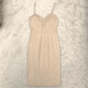 Windsor, size S, bodycon suede cream colour dress.